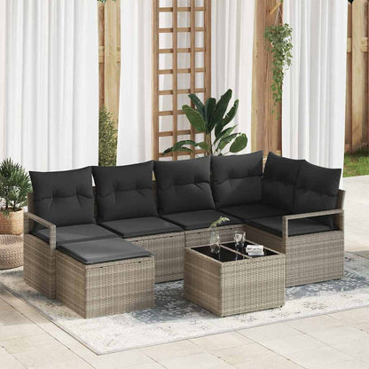 Set di divani con cuscino 7 pcs Grigio chiaro polyrattan