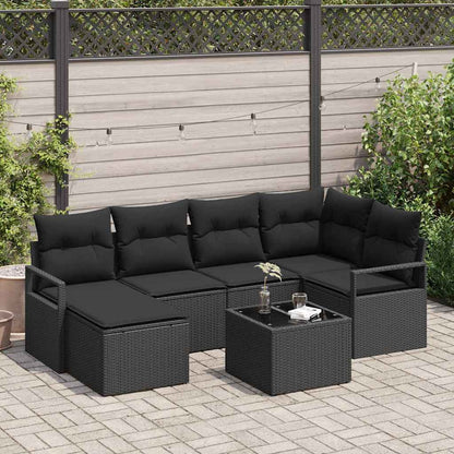 Set di divani con cuscino 7 pcs Nero polyrattan