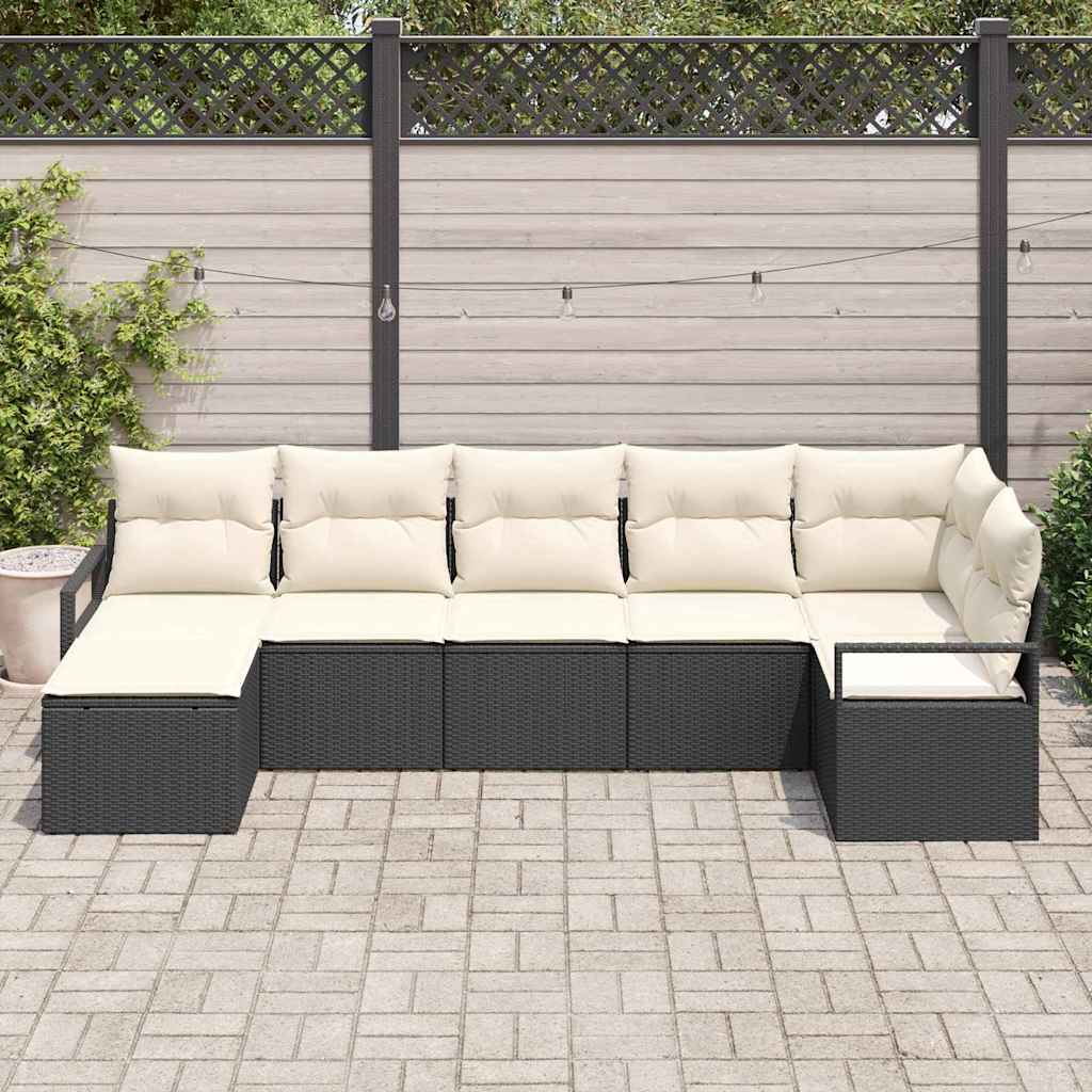 Set di divani con cuscino 7 pcs Nero e Crema polyrattan