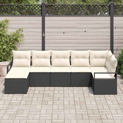 Set di divani con cuscino 7 pcs Nero e Crema polyrattan
