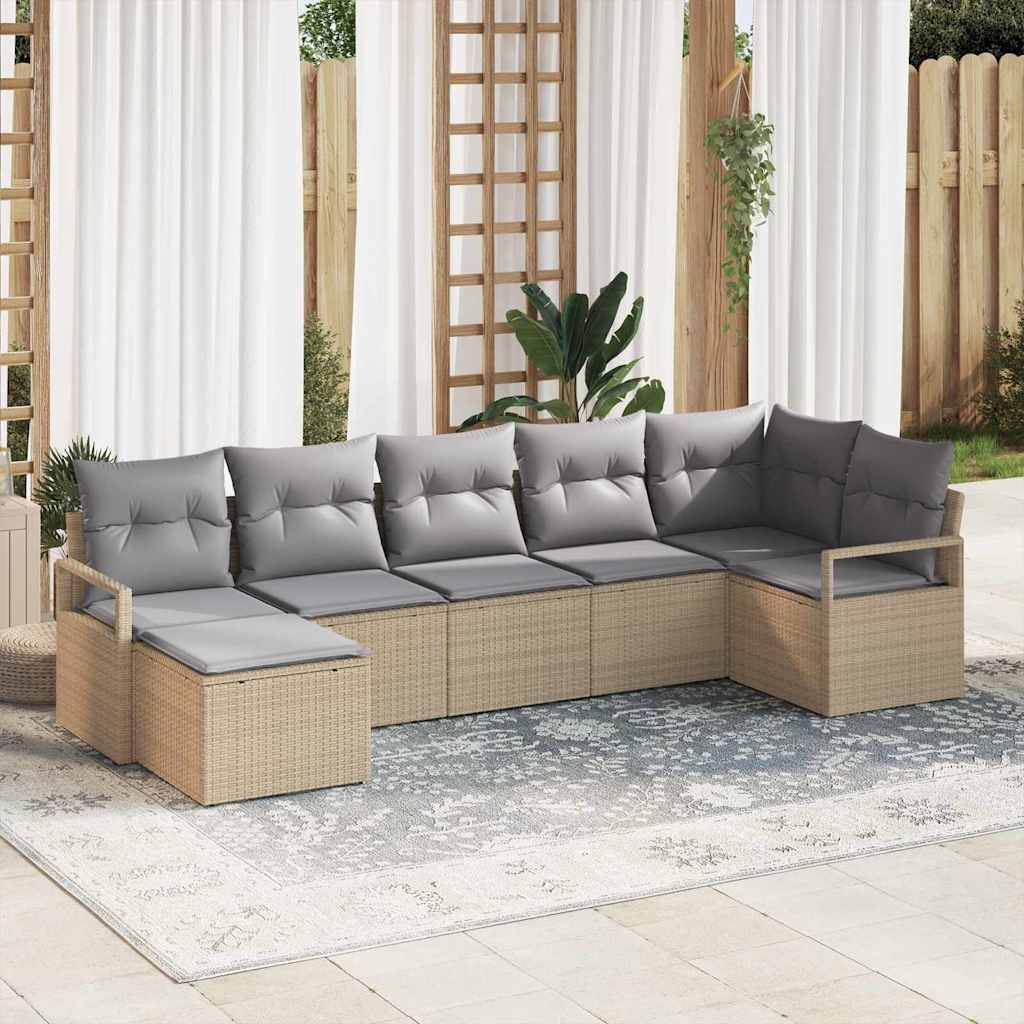 Set di divani 7 pcs Beige e grigio chiaro polyrattan