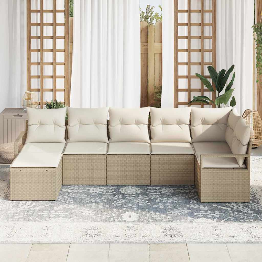 Set di divani con cuscino 7 pcs Beige e Crema polyrattan