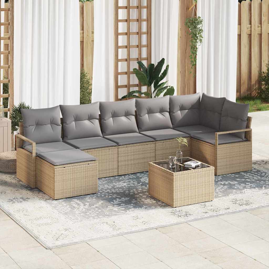 Set di divani 8 pcs Beige e grigio chiaro polyrattan
