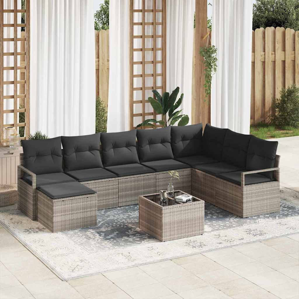 Set di divani con cuscino 8 pcs Grigio chiaro polyrattan