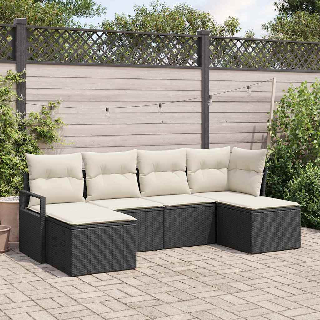 Set di divani con cuscino 6 pcs Nero e Crema polyrattan