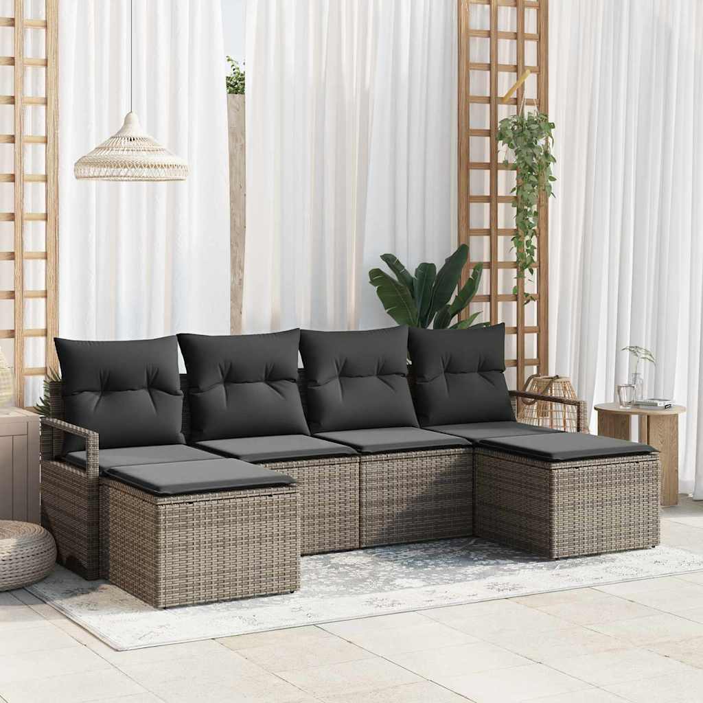 Set di divani con cuscino 6 pcs Grigio polyrattan