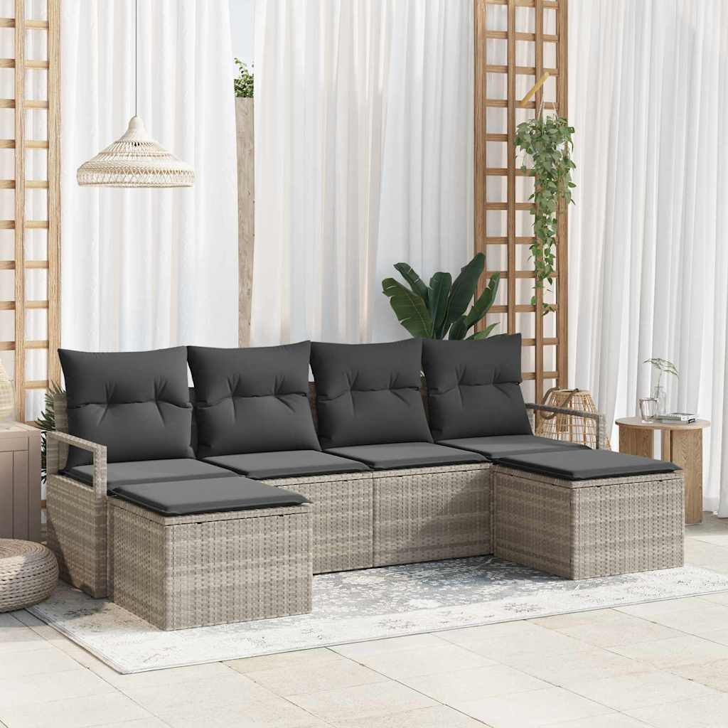 Set di divani con cuscino 6 pcs Grigio chiaro polyrattan