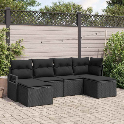 Set di divani con cuscino 6 pcs Nero polyrattan
