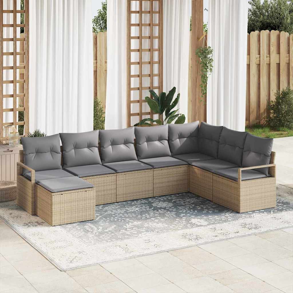 Set di divani 8 pcs Beige e grigio chiaro polyrattan