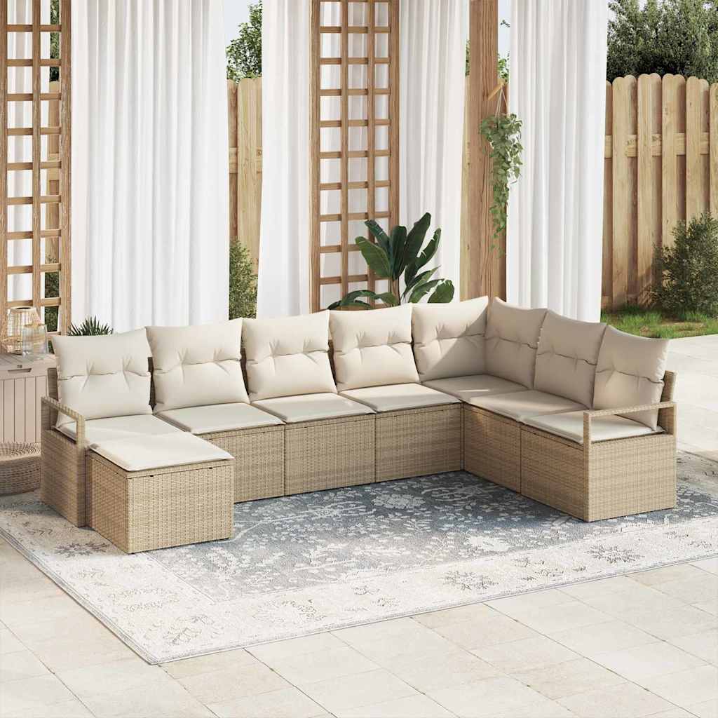 Set di divani con cuscino 8 pcs Beige e Crema polyrattan