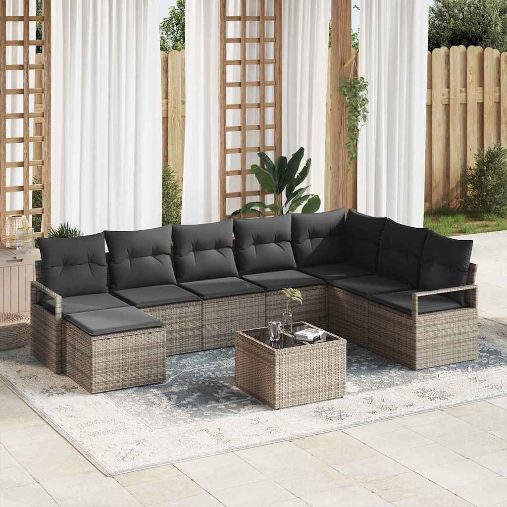 Set di divani con cuscino 9 pcs Grigio chiaro polyrattan