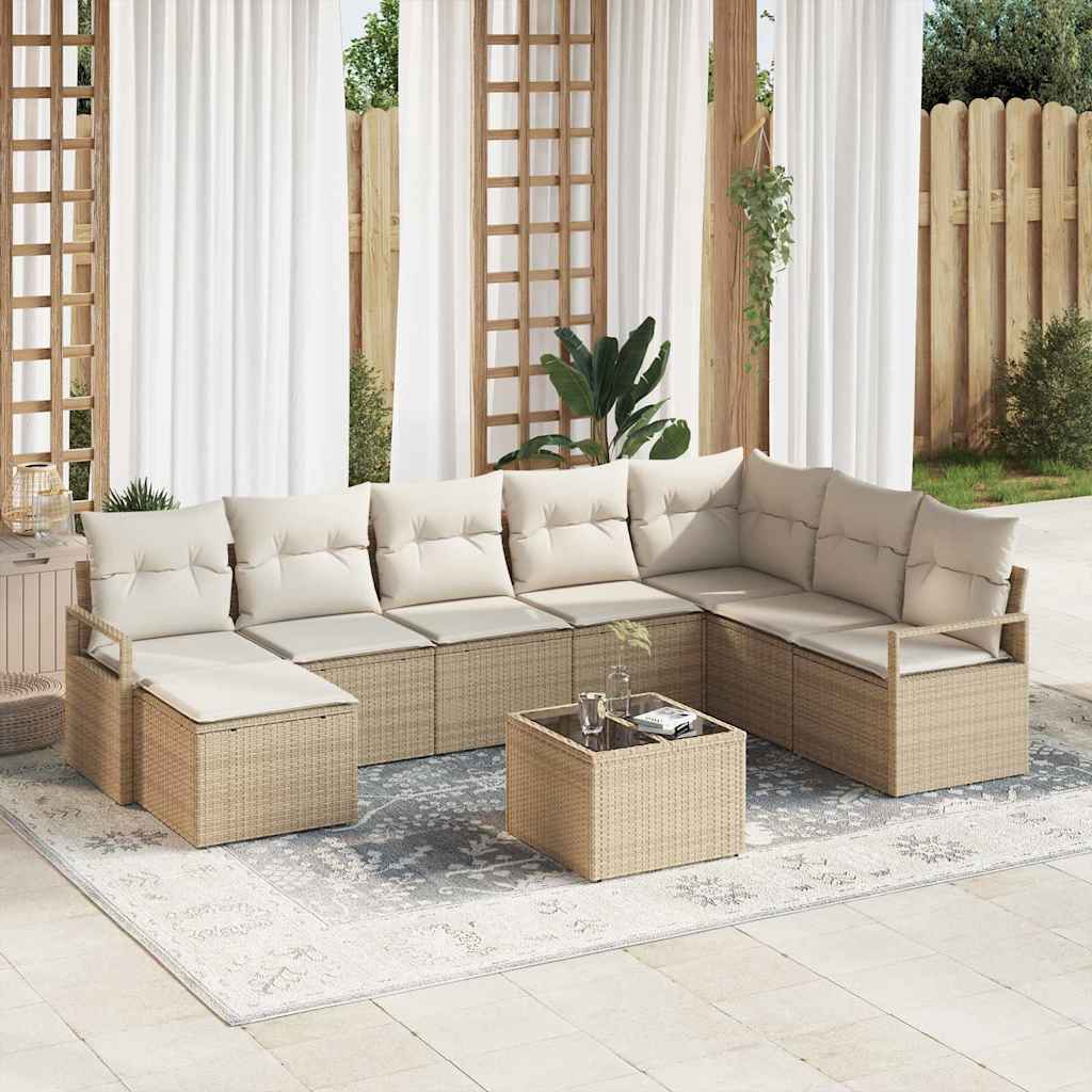 Set di divani con cuscino 9 pcs Beige e Crema polyrattan
