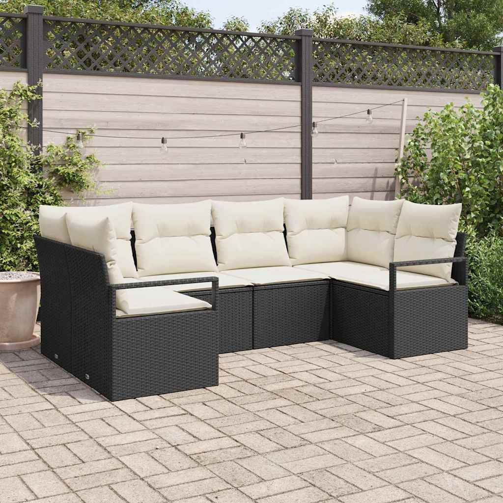 Set Divano da Giardino 6 pcs Nero e Bianco polyrattan