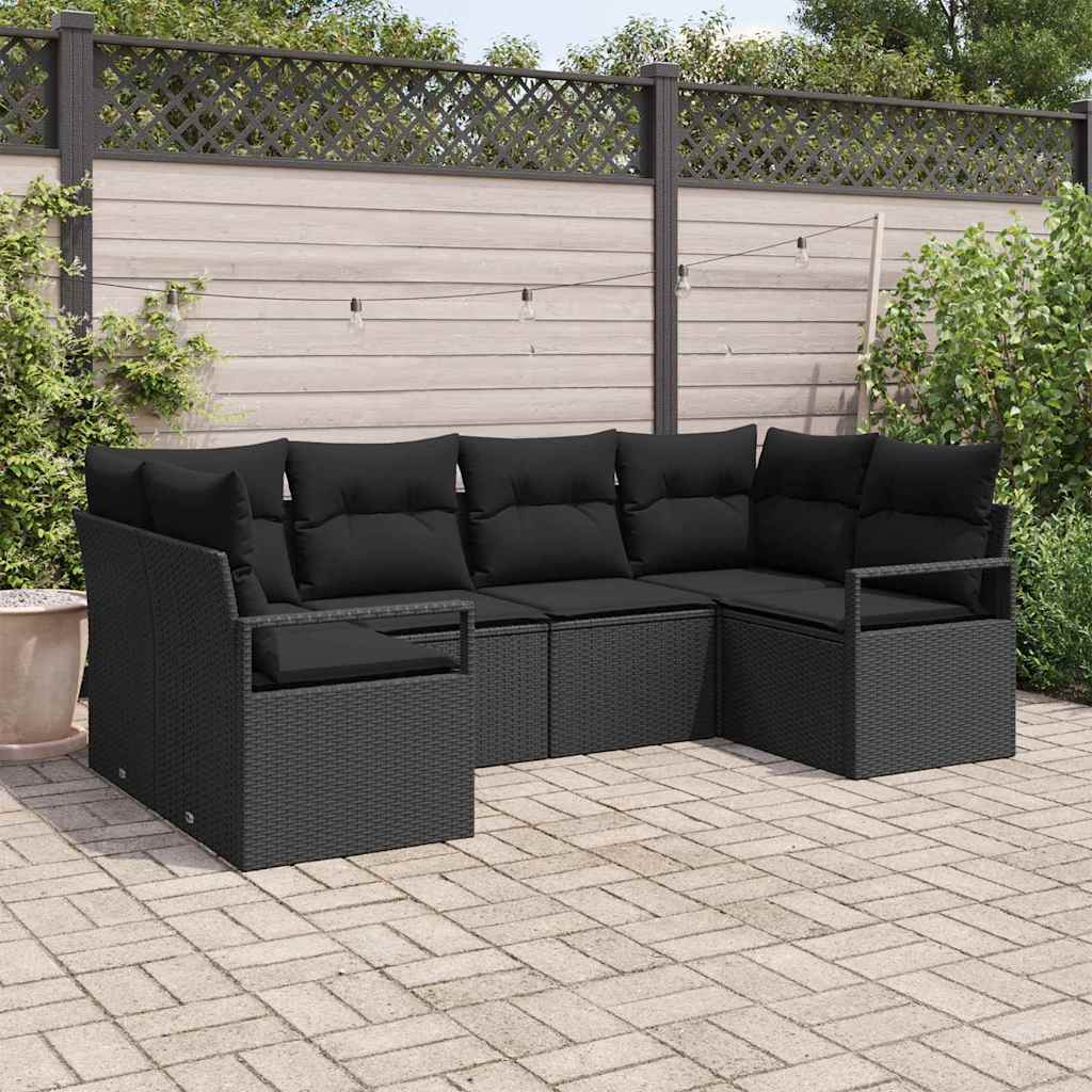Set Divano da Giardino con cuscino 6 pcs Nero polyrattan