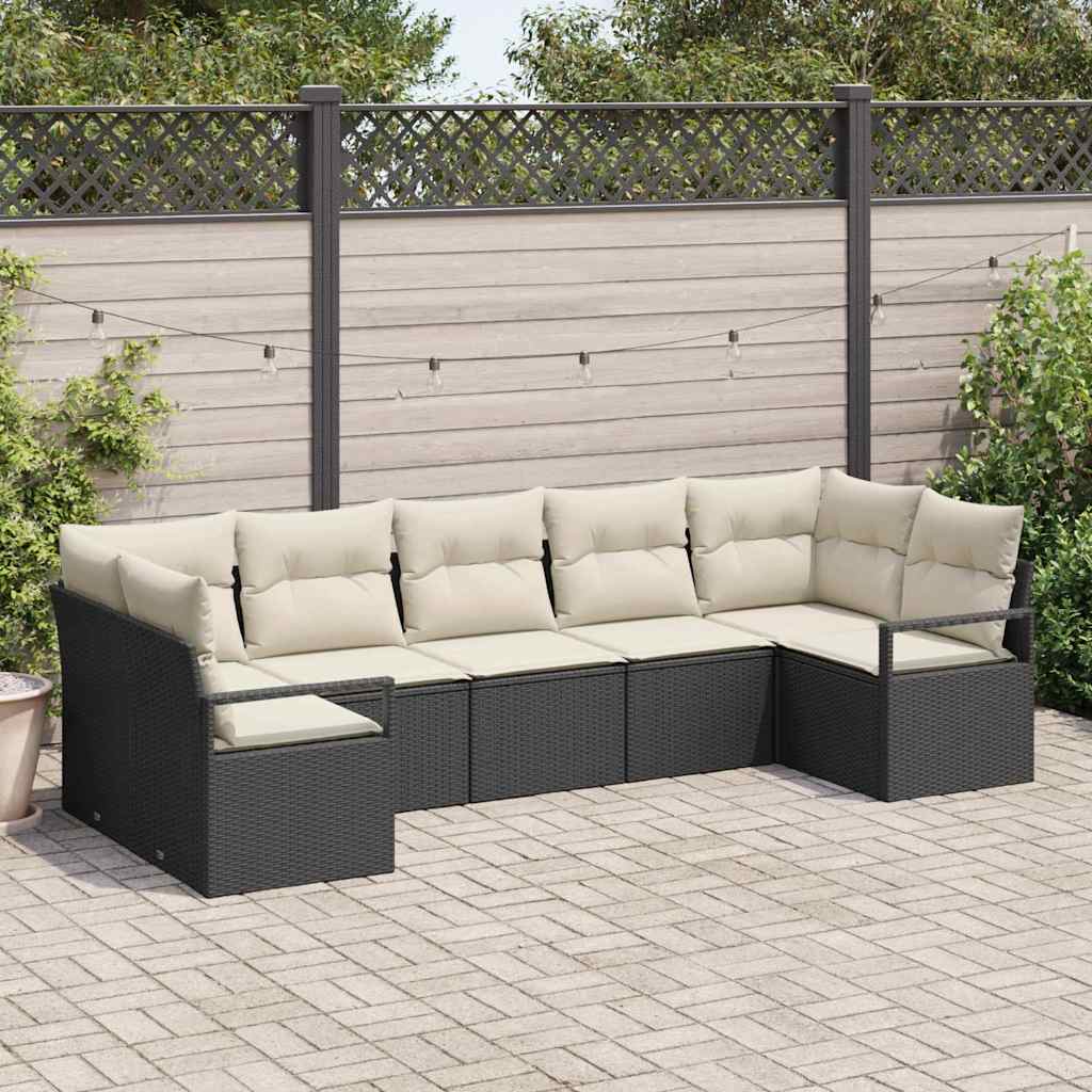 Set Divano da Giardino 7 pcs Nero e Bianco polyrattan