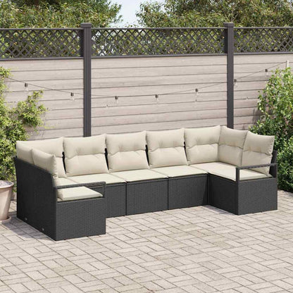 Set Divano da Giardino 7 pcs Nero e Bianco polyrattan