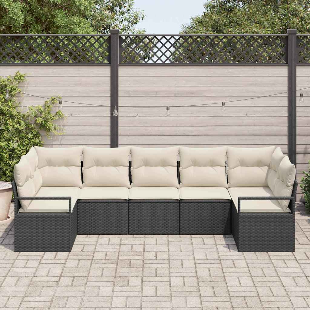 Set Divano da Giardino 7 pcs Nero e Bianco polyrattan