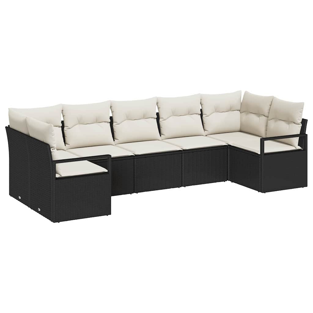 Set Divano da Giardino 7 pcs Nero e Bianco polyrattan