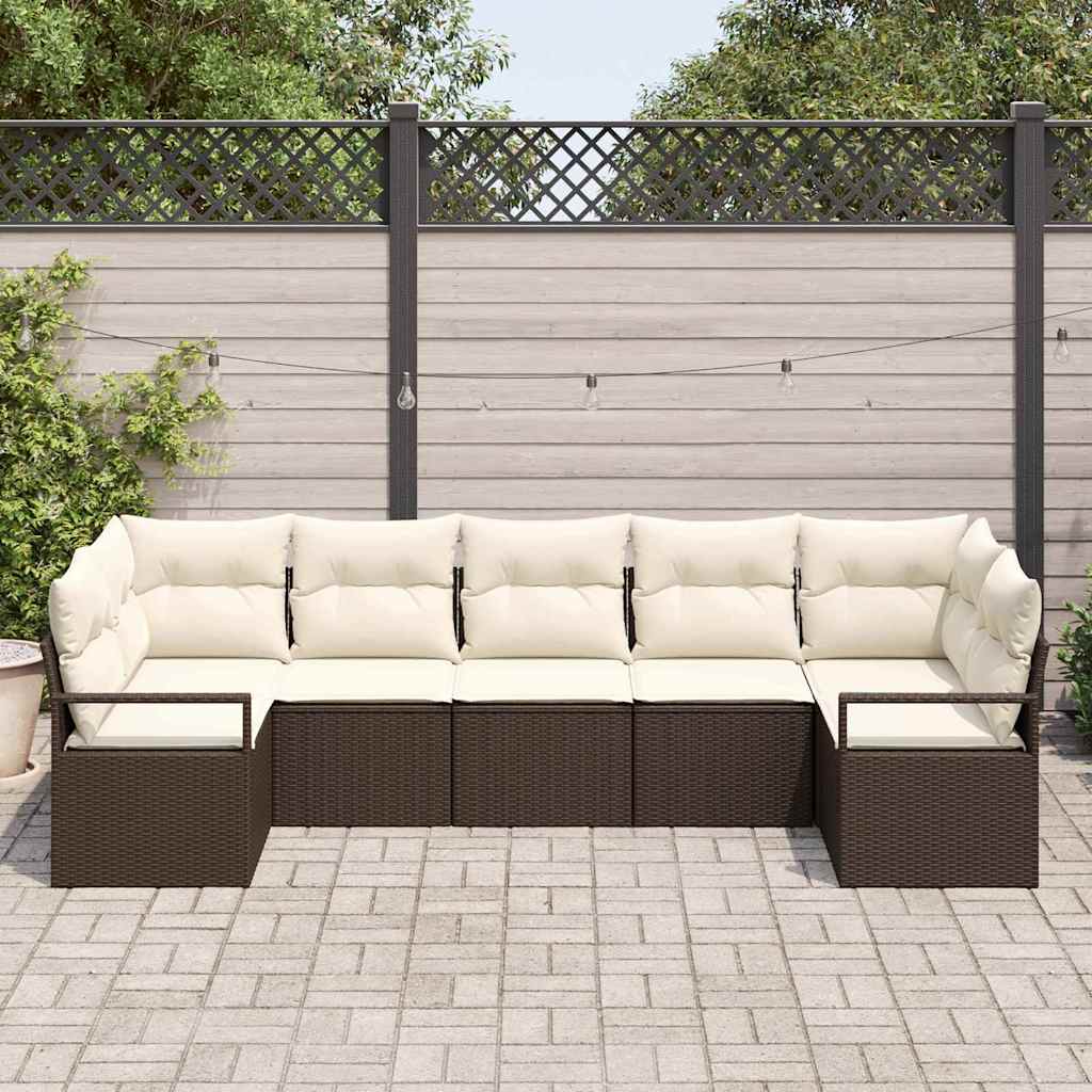 Set Divano da Giardino 7 pcs Marrone e bianco polyrattan