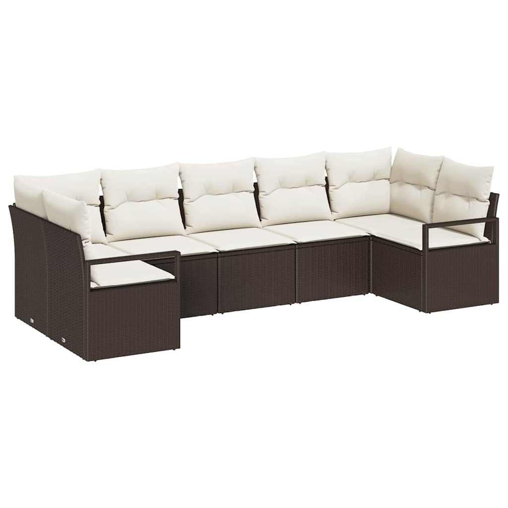 Set Divano da Giardino 7 pcs Marrone e bianco polyrattan