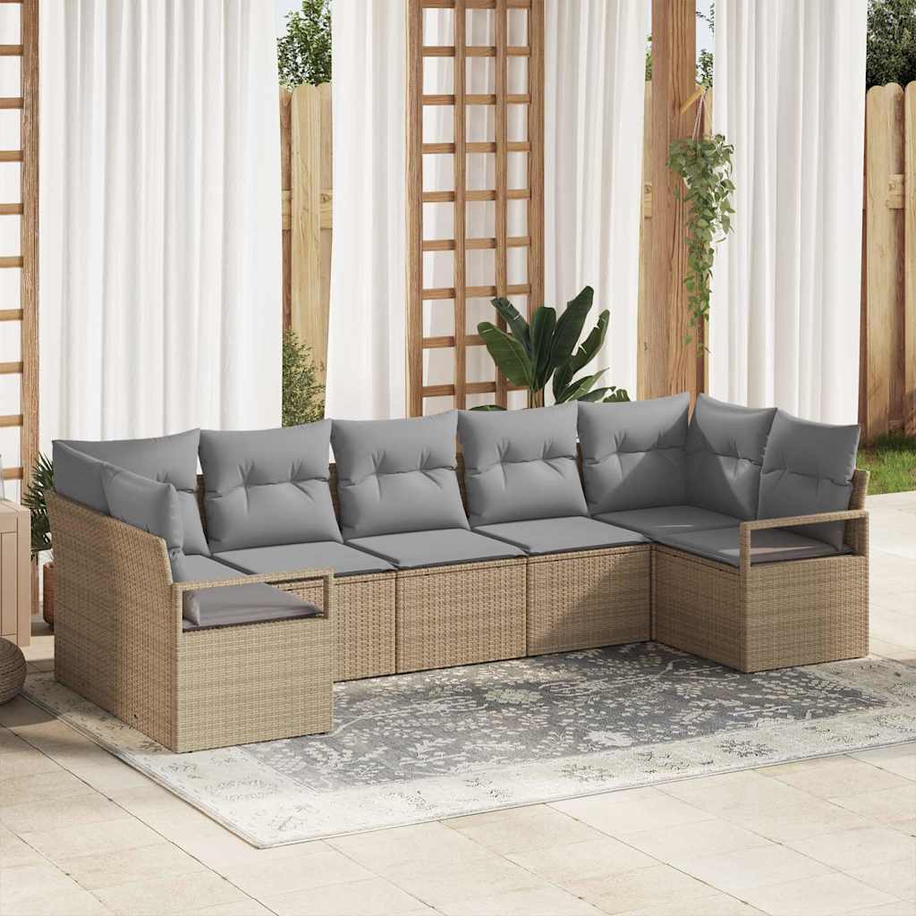 Set Divano da Giardino 7 pcs Beige e grigio chiaro polyrattan