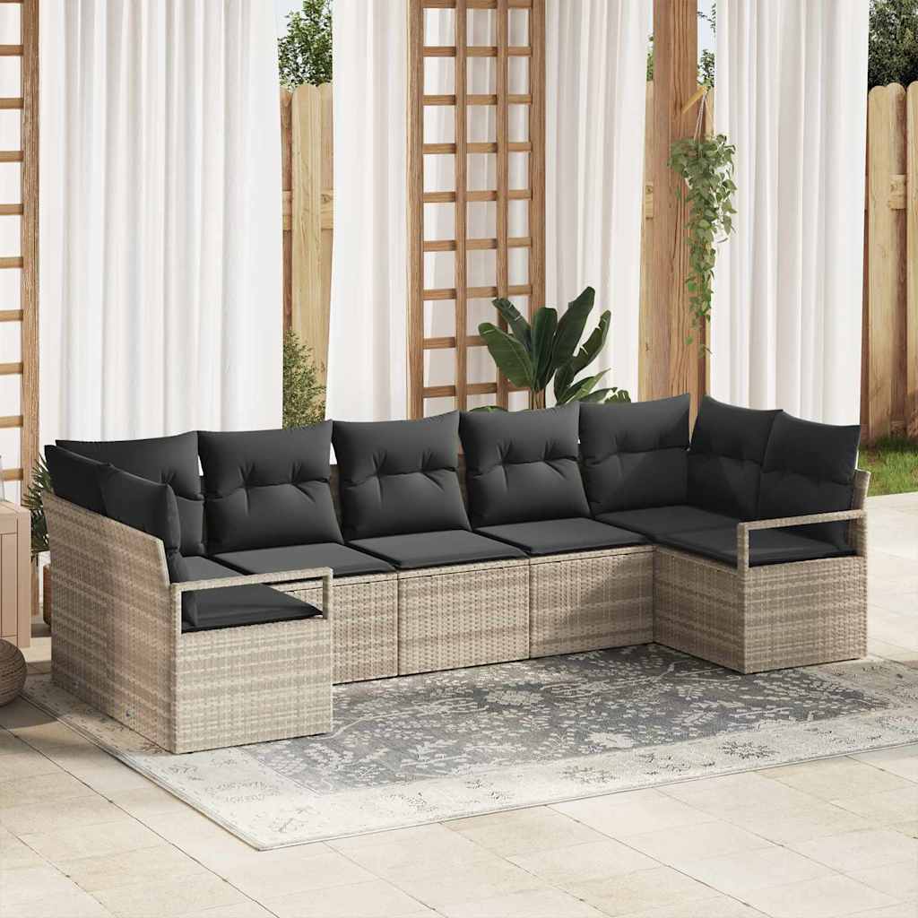 Set Divano da Giardino 7 pcs Grigio chiaro polyrattan