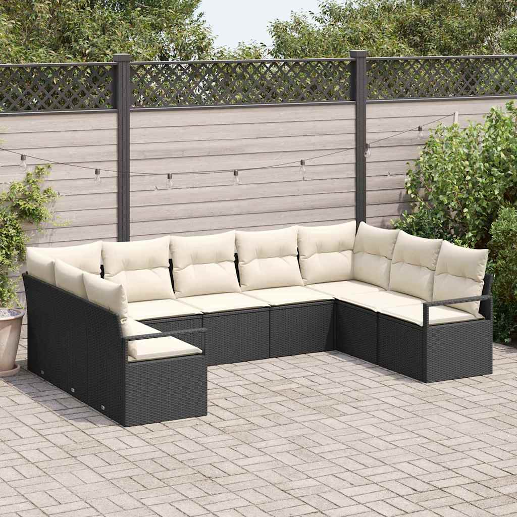 Set Divano da Giardino 9 pcs Nero e bianco polyrattan