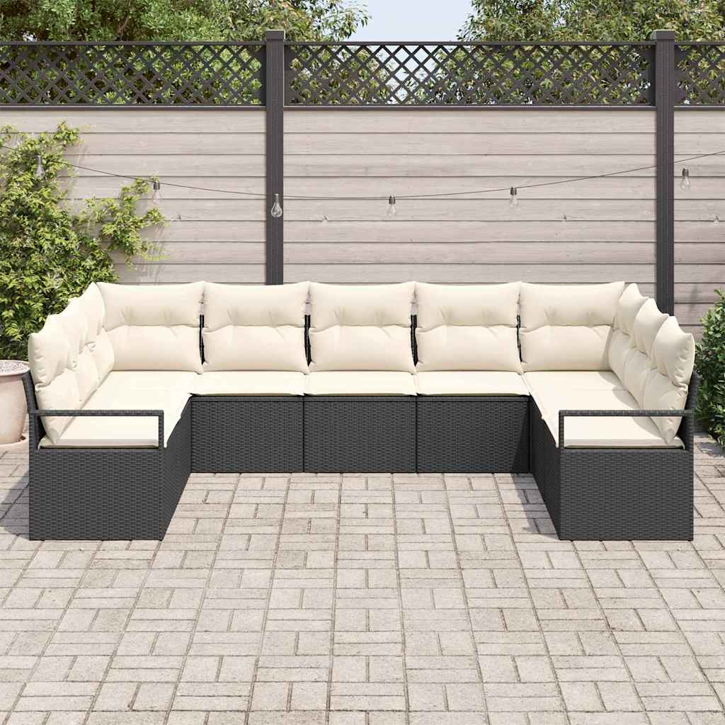 Set Divano da Giardino 9 pcs Nero e bianco polyrattan