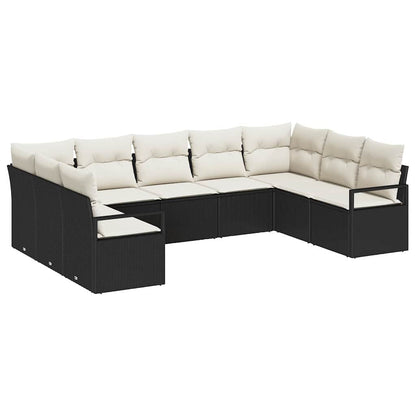 Set Divano da Giardino 9 pcs Nero e bianco polyrattan
