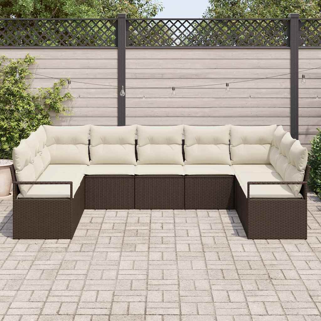 Set Divano da Giardino 9 pcs Marrone e bianco polyrattan