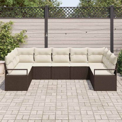 Set Divano da Giardino 9 pcs Marrone e bianco polyrattan