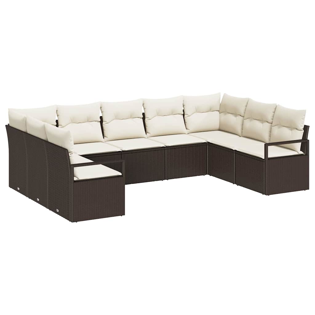 Set Divano da Giardino 9 pcs Marrone e bianco polyrattan