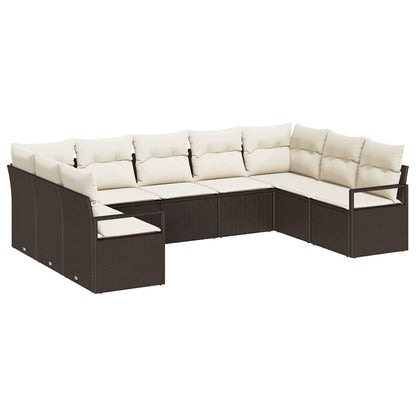 Set Divano da Giardino 9 pcs Marrone e bianco polyrattan