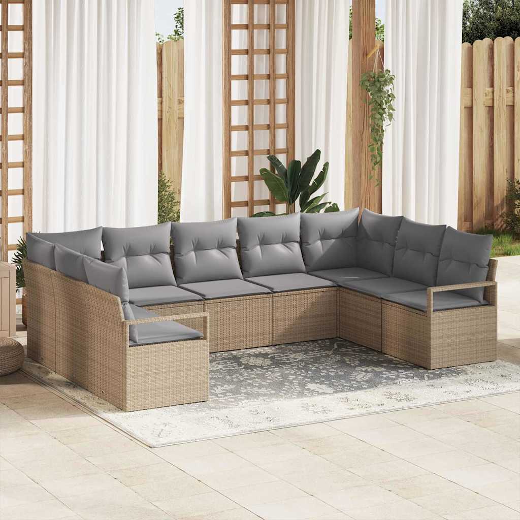 Set Divano da Giardino 9 pcs beige e grigio chiaro polyrattan