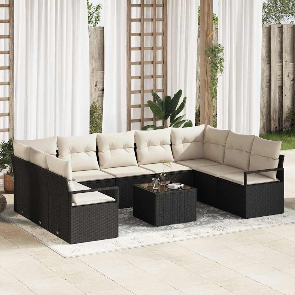 Set Divano da Giardino 10 pcs Marrone e Crema polyrattan