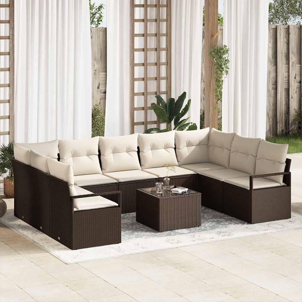 Set Divano da Giardino 10 pcs Marrone e Crema polyrattan