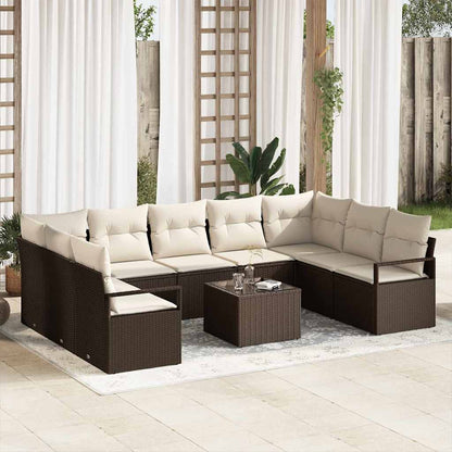 Set Divano da Giardino 10 pcs Marrone e Crema polyrattan