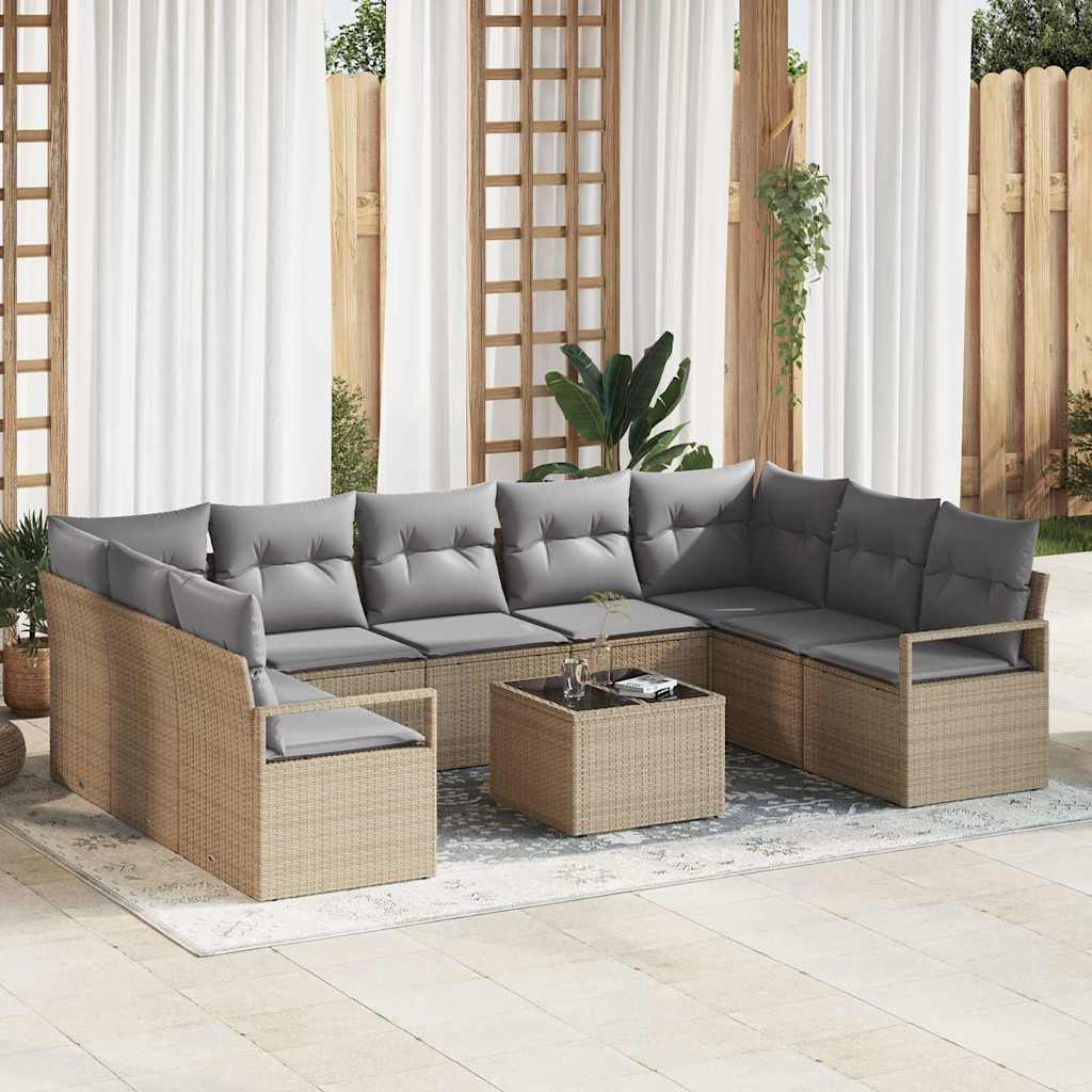 Set Divano da Giardino 10 pcs beige e grigio chiaro polyrattan