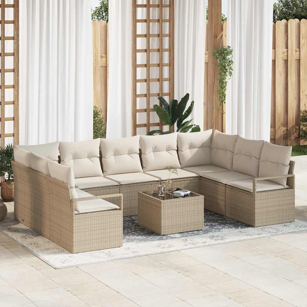 Set Divano da Giardino 10 pcs Beige e Crema polyrattan