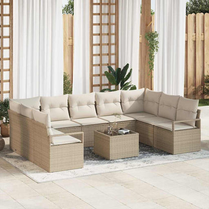Set Divano da Giardino 10 pcs Beige e Crema polyrattan