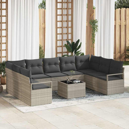 Set Divano da Giardino 10 pcs Grigio chiaro polyrattan