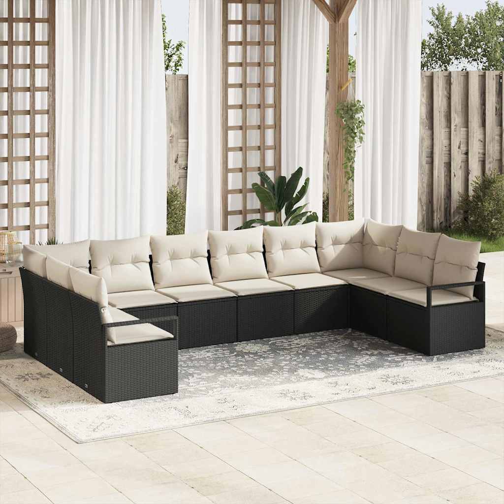 Set Divano da Giardino 10 pcs Nero e bianco polyrattan