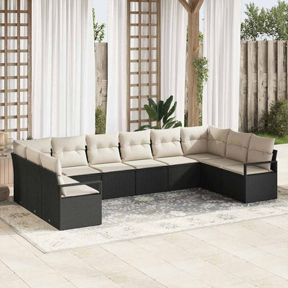 Set Divano da Giardino 10 pcs Nero e bianco polyrattan
