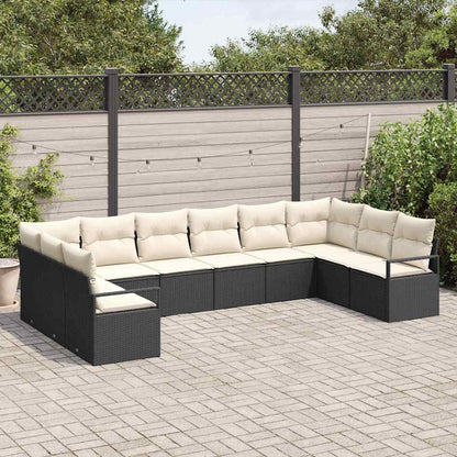 Set Divano da Giardino 10 pcs Nero e bianco polyrattan