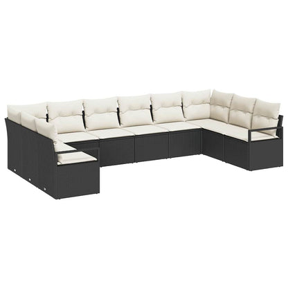 Set Divano da Giardino 10 pcs Nero e bianco polyrattan