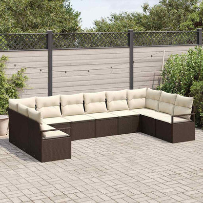 Set Divano da Giardino 10 pcs Marrone e bianco polyrattan