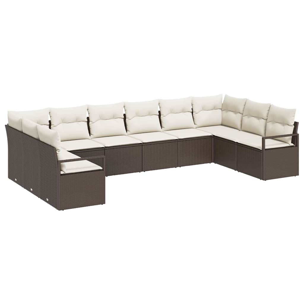 Set Divano da Giardino 10 pcs Marrone e bianco polyrattan