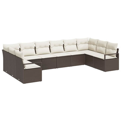 Set Divano da Giardino 10 pcs Marrone e bianco polyrattan