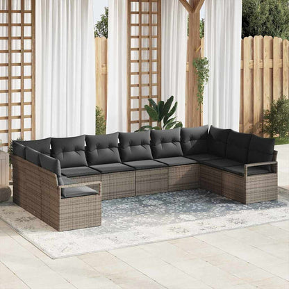 Set Divano da Giardino con cuscino 10 pcs Grigio polyrattan