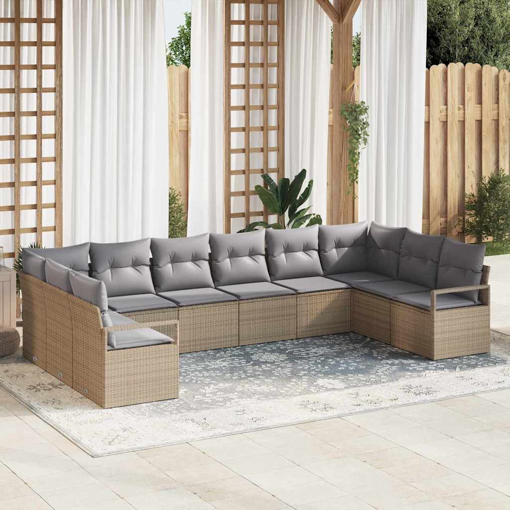 Set Divano da Giardino 10 pcs beige e grigio chiaro polyrattan